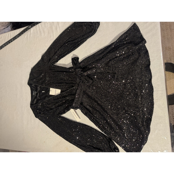 Bardot Bellissa Sequin Mini Wrap Dress Black Long Sleeve Formal Cocktail XS - Picture 3 of 9